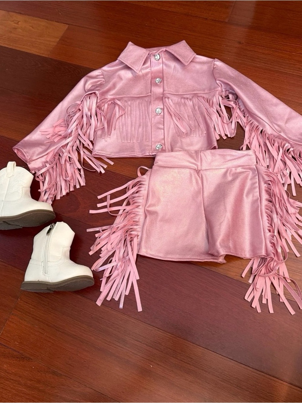 Cowgirl Couture Handmade Western Outfit with White Cowgirl Boots Size 12-18 MO